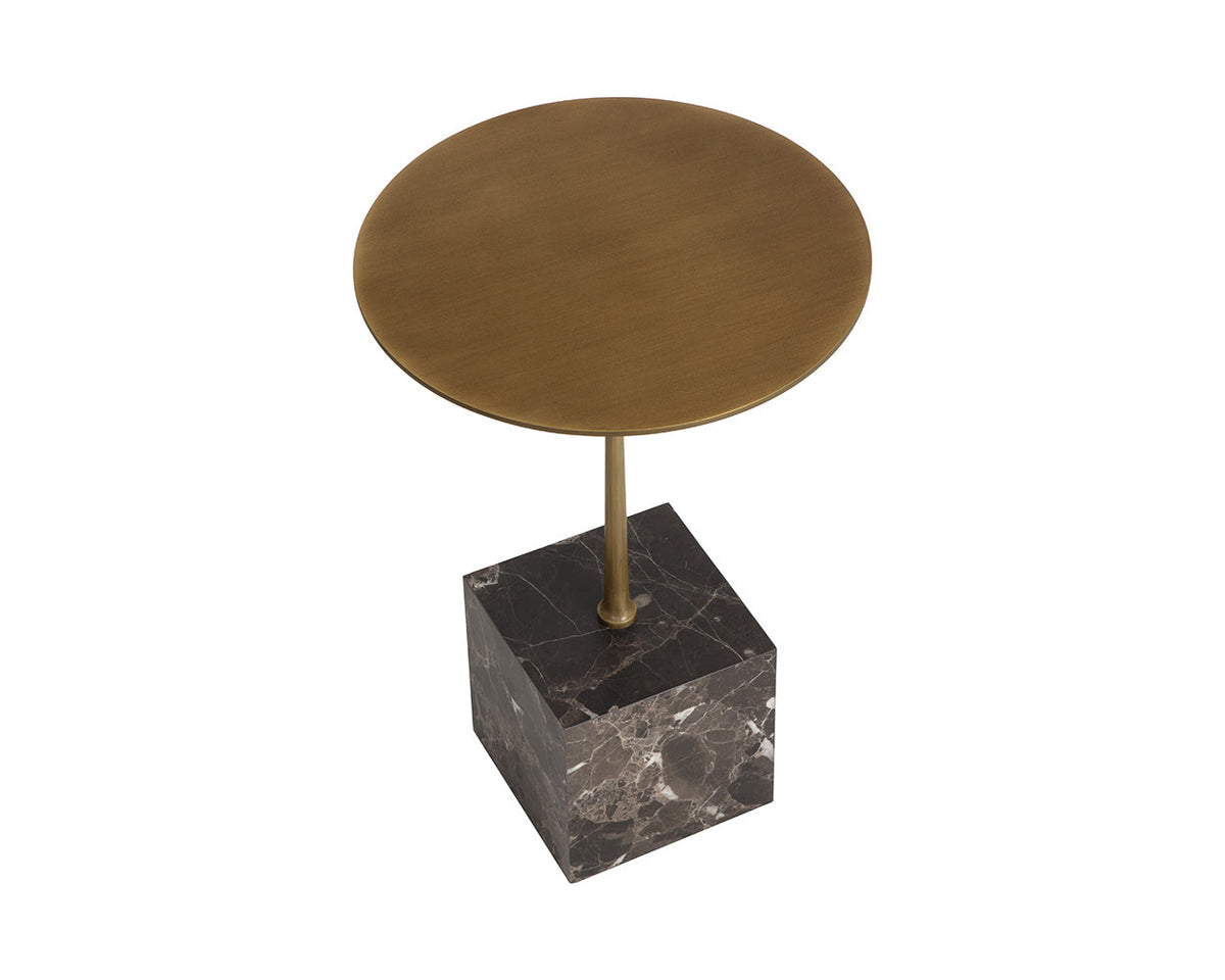 Meridia Antique Brass & Brown Emperador Marble Accent Table