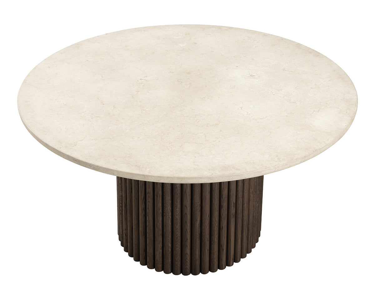 Banyan 59" Round Cream Marble & Fluted Oak Dining Table