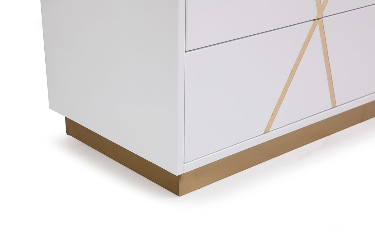 Ivo Modern 59" White Gloss & Gold Dresser