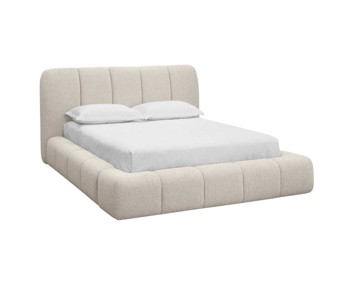 Olena Oatmeal Plush Upholstered Channel Bed
