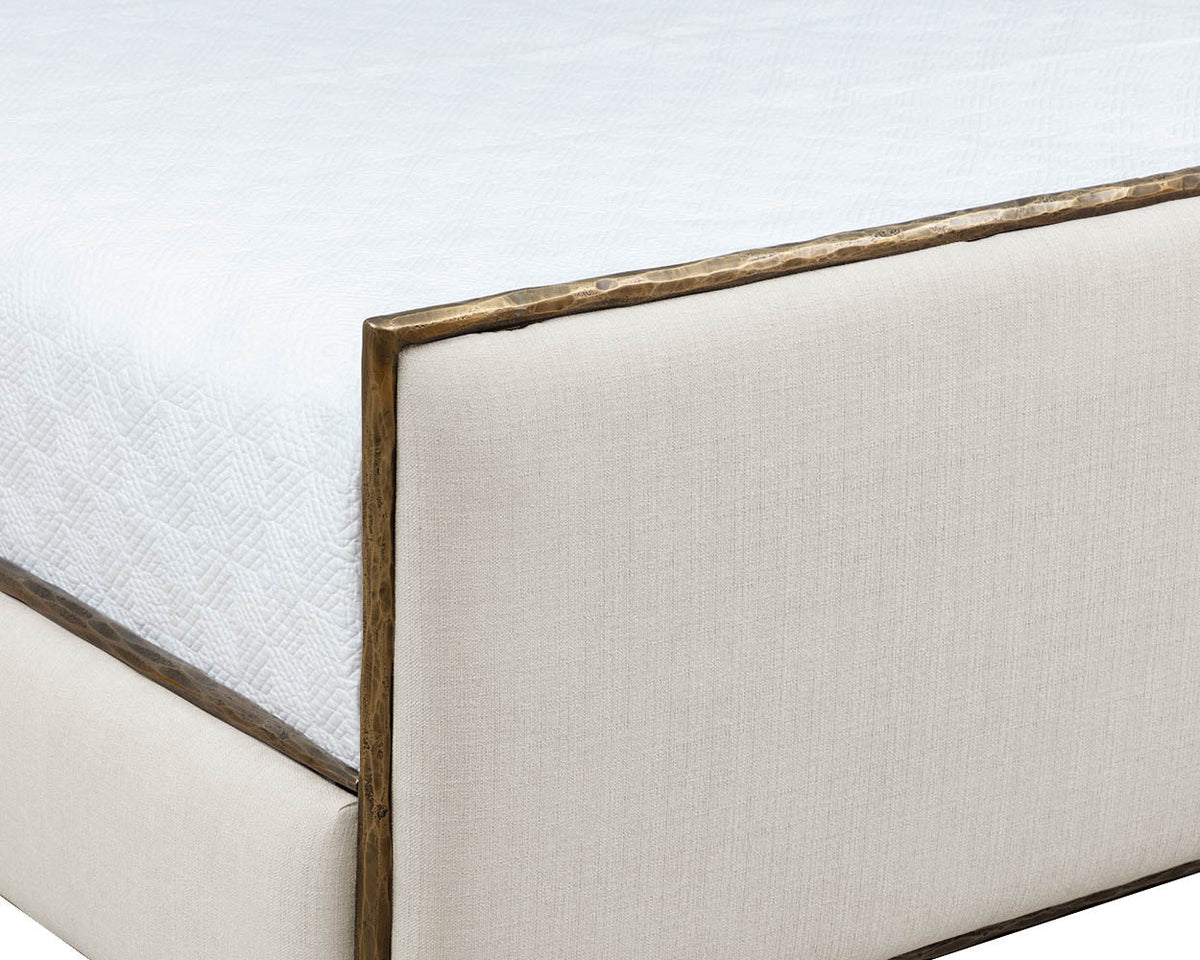 Yasmine Alabaster Performance Fabric & Antique Brass King Bed