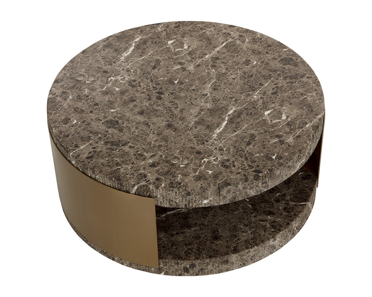 Cavette Dark Emperador Faux Marble & Brass Coffee Table - Indoor/Outdoor