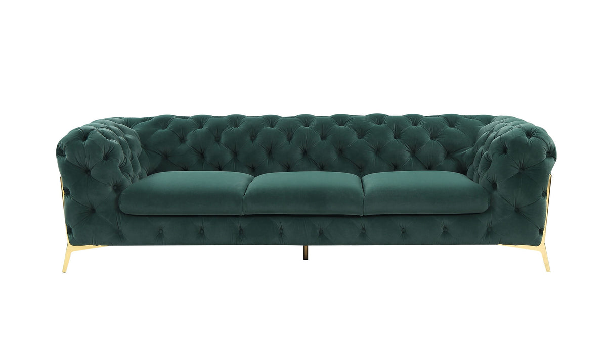 Bronte Transitional Emerald Green Velour Sofa