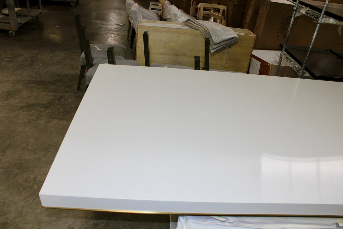 Floris 87" White Gloss Dining Table - Champage Pedestal/Base