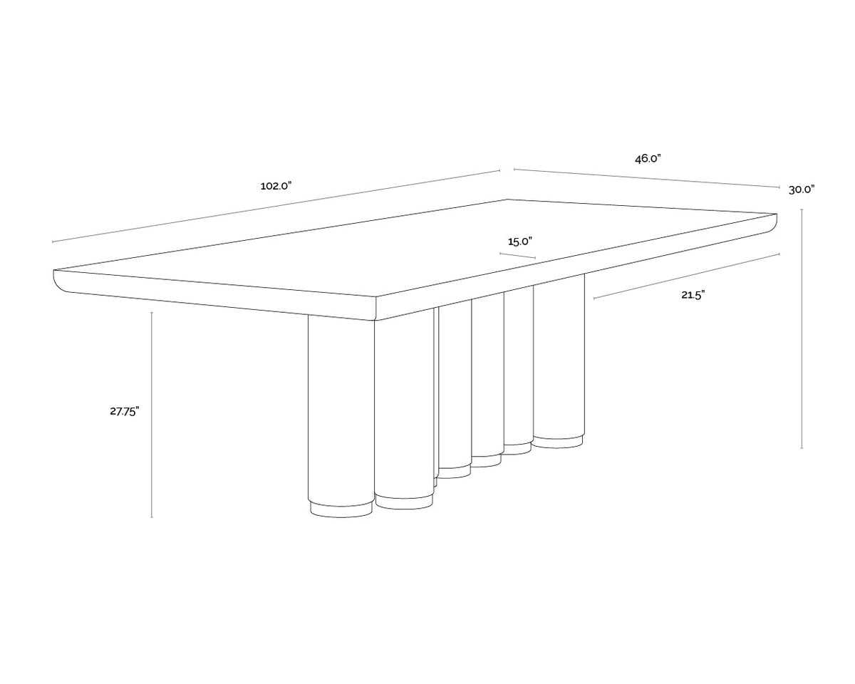 Salix 102" Chocolate Oak & Gold Dining Table