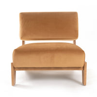 Kenna Mid-Century Modern Camel Velvet & Chestnut Accent Chair