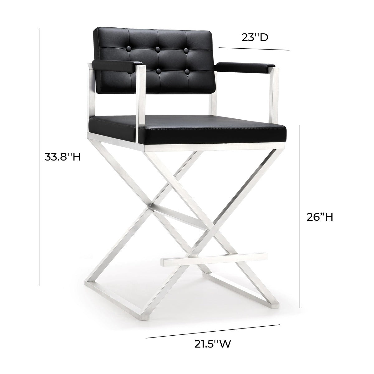 Lila Black Steel Vegan Leather Counter Stool - Luxury Living Collection