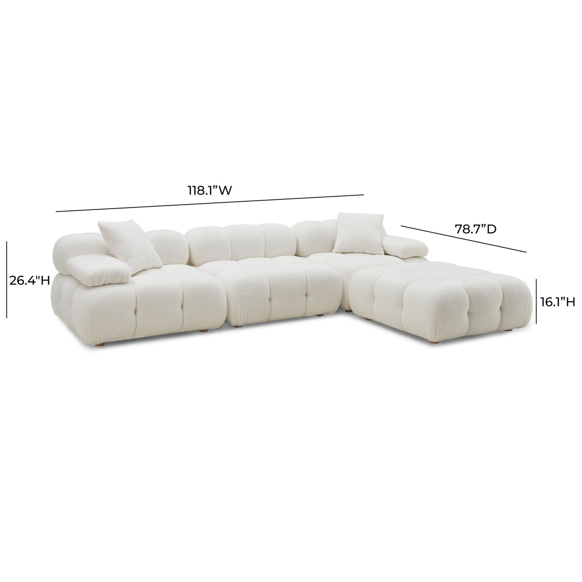 Vogue 118.2" Cream Performance Vegan Shearling 4 Piece Modular Sectional