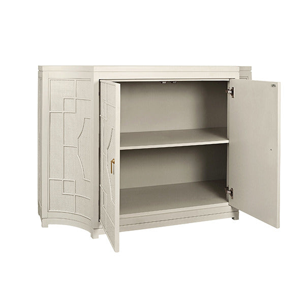 Cove 58" Antique White Rattan Overlay Cabinet