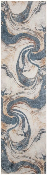 Pheobe Abstract Ivory & Blue Washable Area Rug