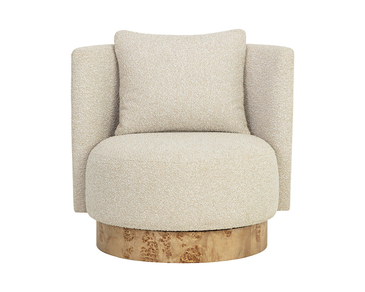 Fortis Oatmeal Swivel Accent Chair with Maple Burl Base