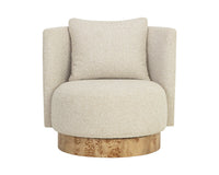 Fortis Oatmeal Swivel Accent Chair with Maple Burl Base