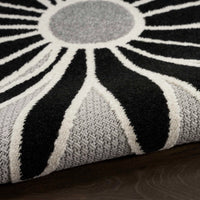 Annitra Indoor/Outdoor Black & White Flowers Area Rug - Elegance Collection