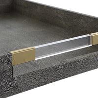 Lia Modern Grey Faux Shagreen & Gold Tray