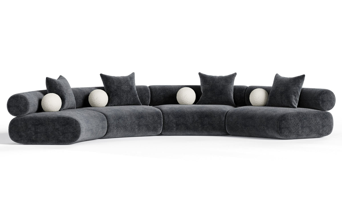 Evelyn 4 Piece Dark Grey Curved Modular Sectional Sofa