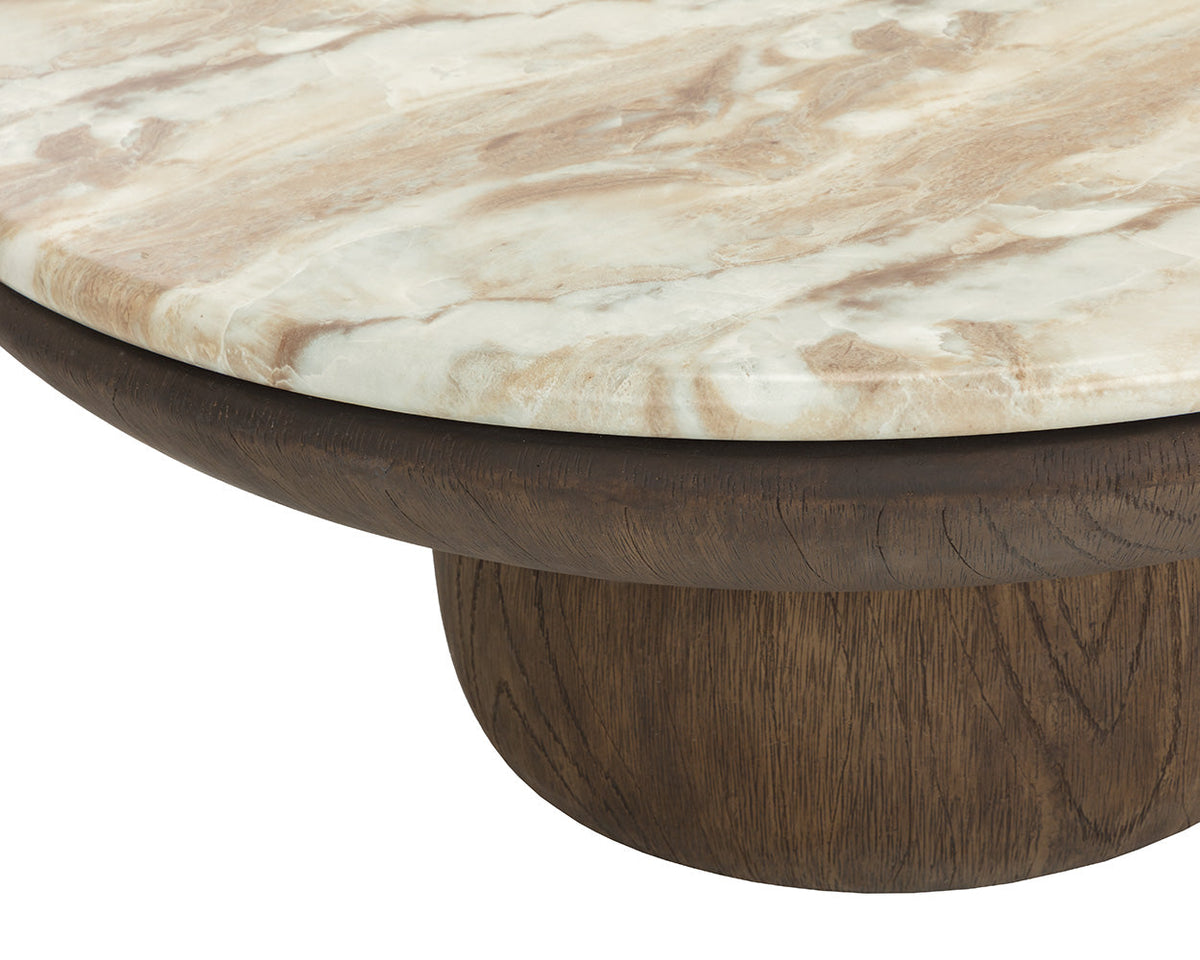 Orula 40" Faux Marble & Brown Oak Concrete Indoor/Outdoor Coffee Table
