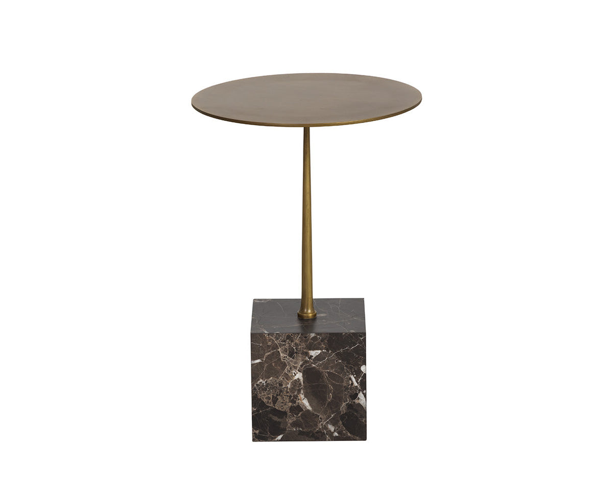 Meridia Antique Brass & Brown Emperador Marble Accent Table