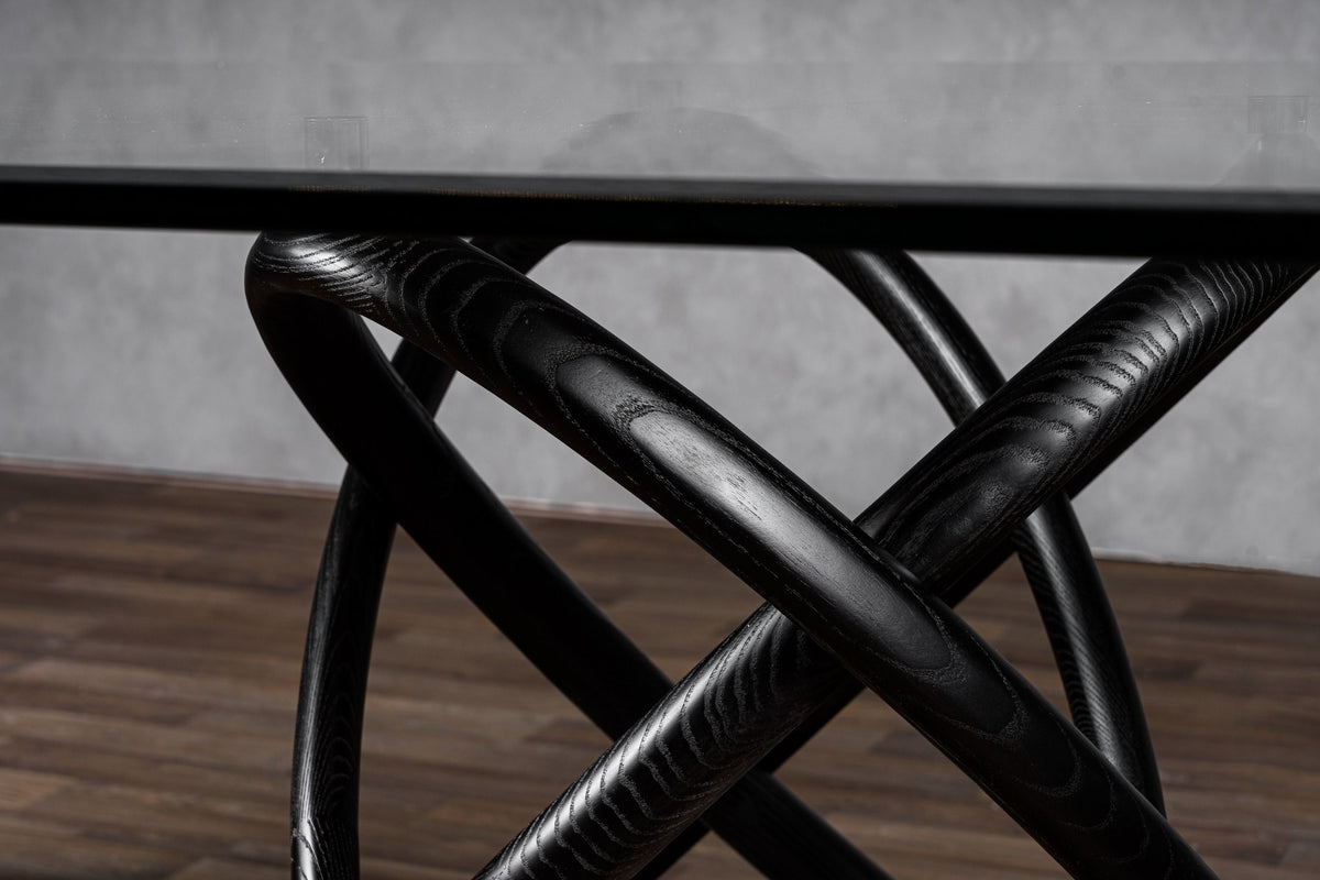 Caroline Modern Glass & Black Ash Dining Table