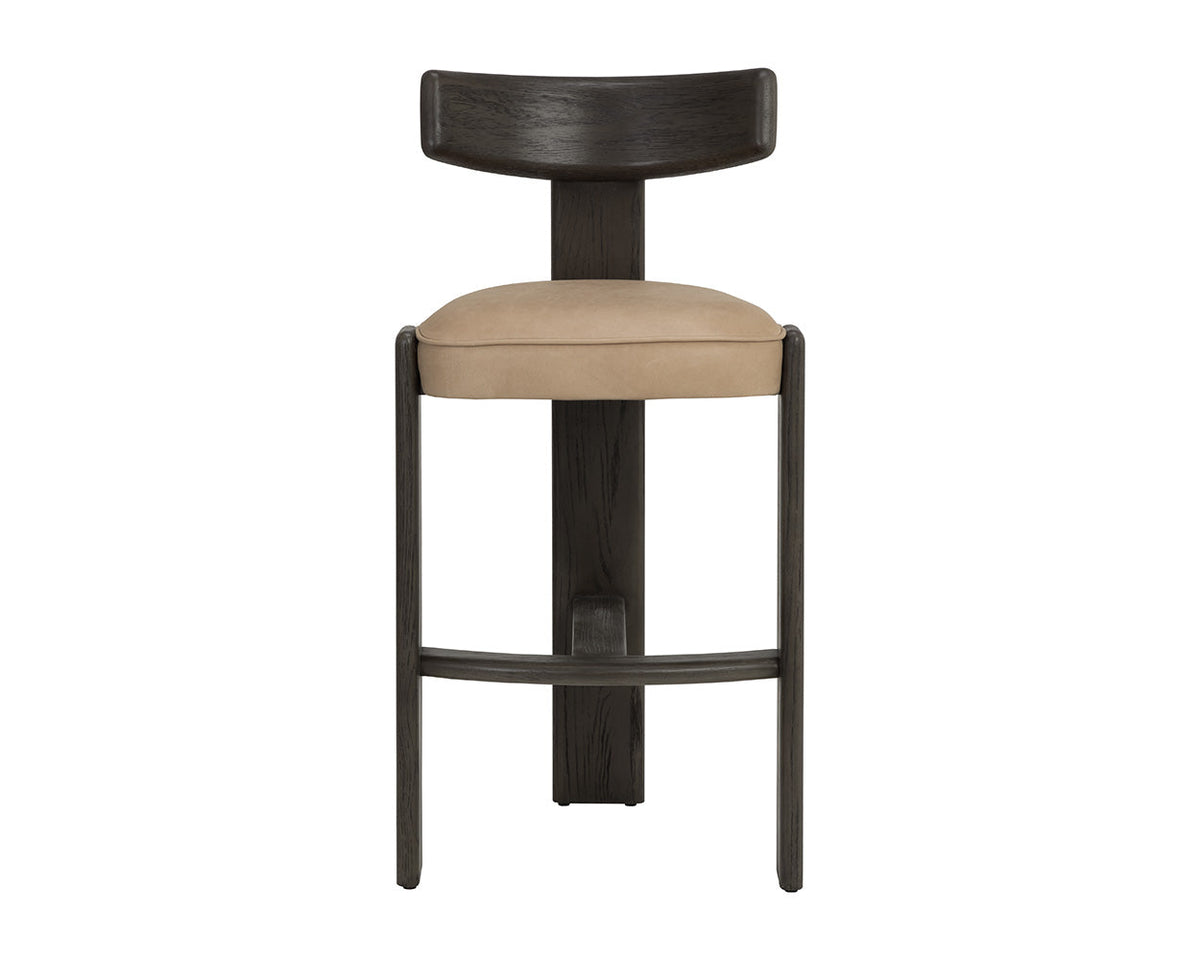 Horton Dark Brown Oak & Sahara Sand Leather Bar Stool