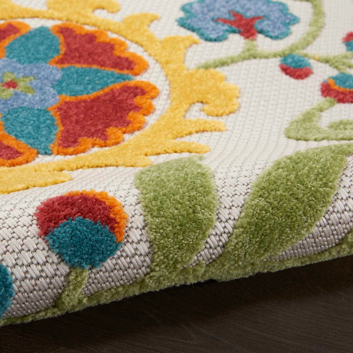 Annitra Indoor/Outdoor Ivory & Multicolor Flower Garden Area Rug - Elegance Collection