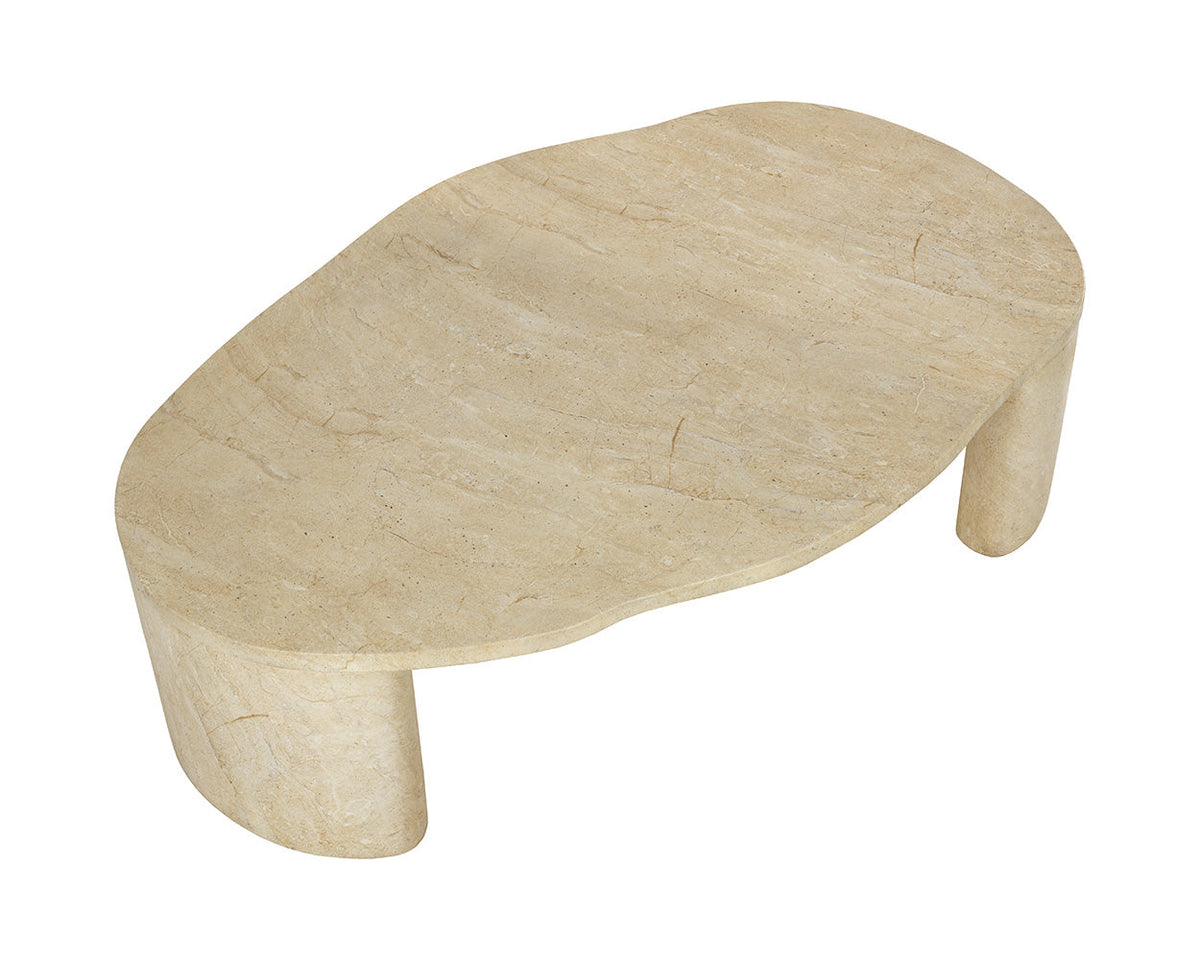Savinah 60" Faux Travertine Concrete Indoor Outdoor Oval Coffee Table