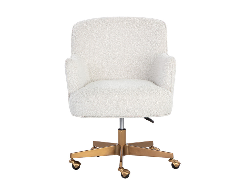 Karina White Boucle & Gold Curved Desk Chair