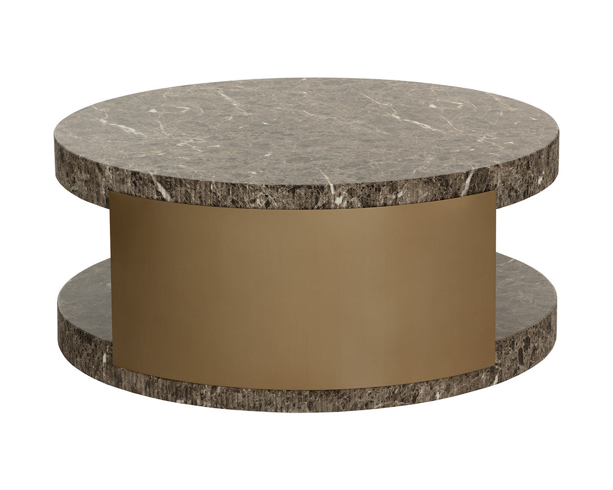 Cavette Dark Emperador Faux Marble & Brass Coffee Table - Indoor/Outdoor