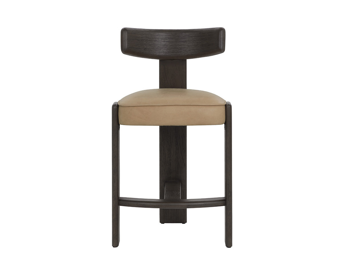 Horton Dark Brown Oak & Sahara Sand Leather Counter Stool
