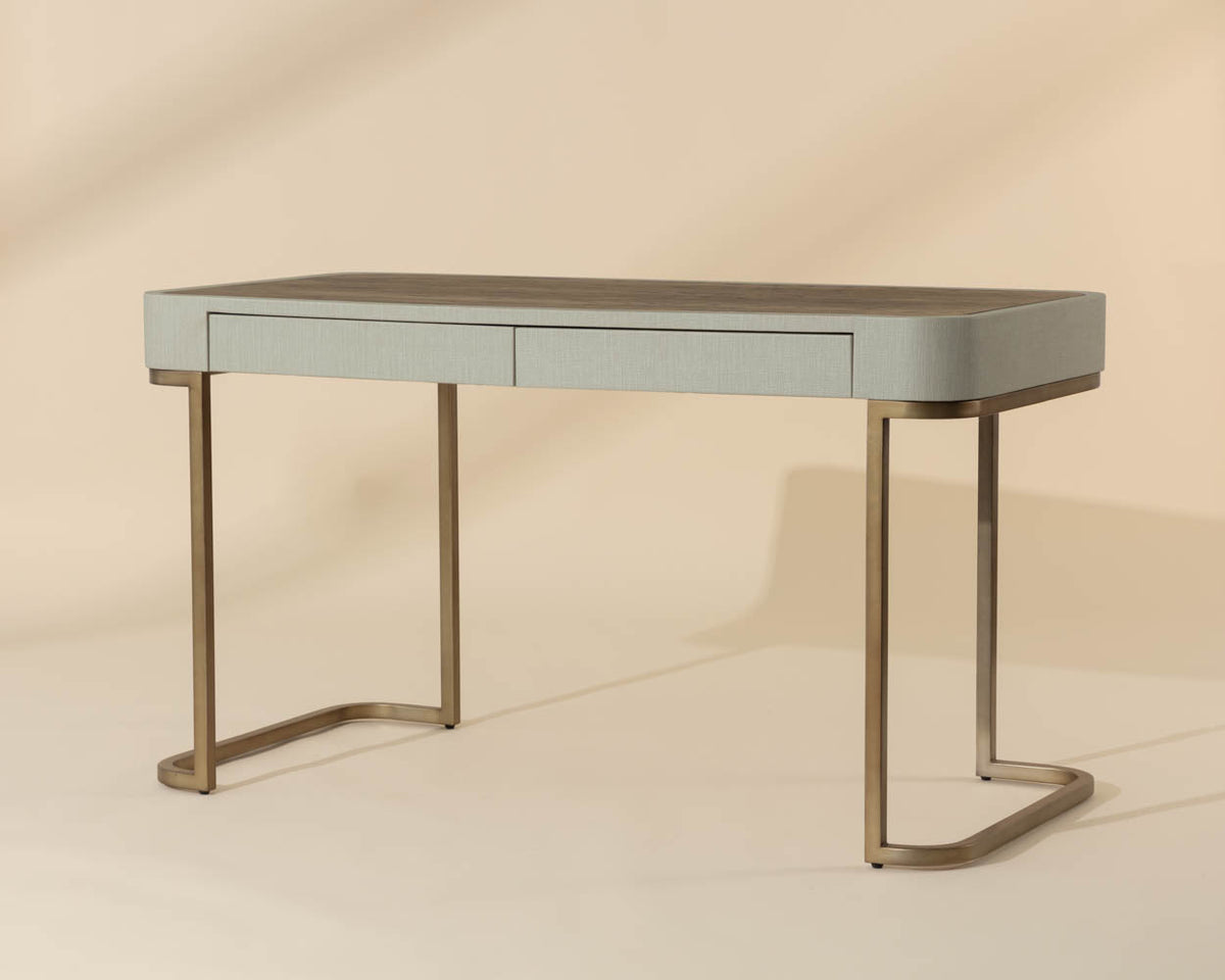 Jamille Cream Faux Leather & Gold Desk