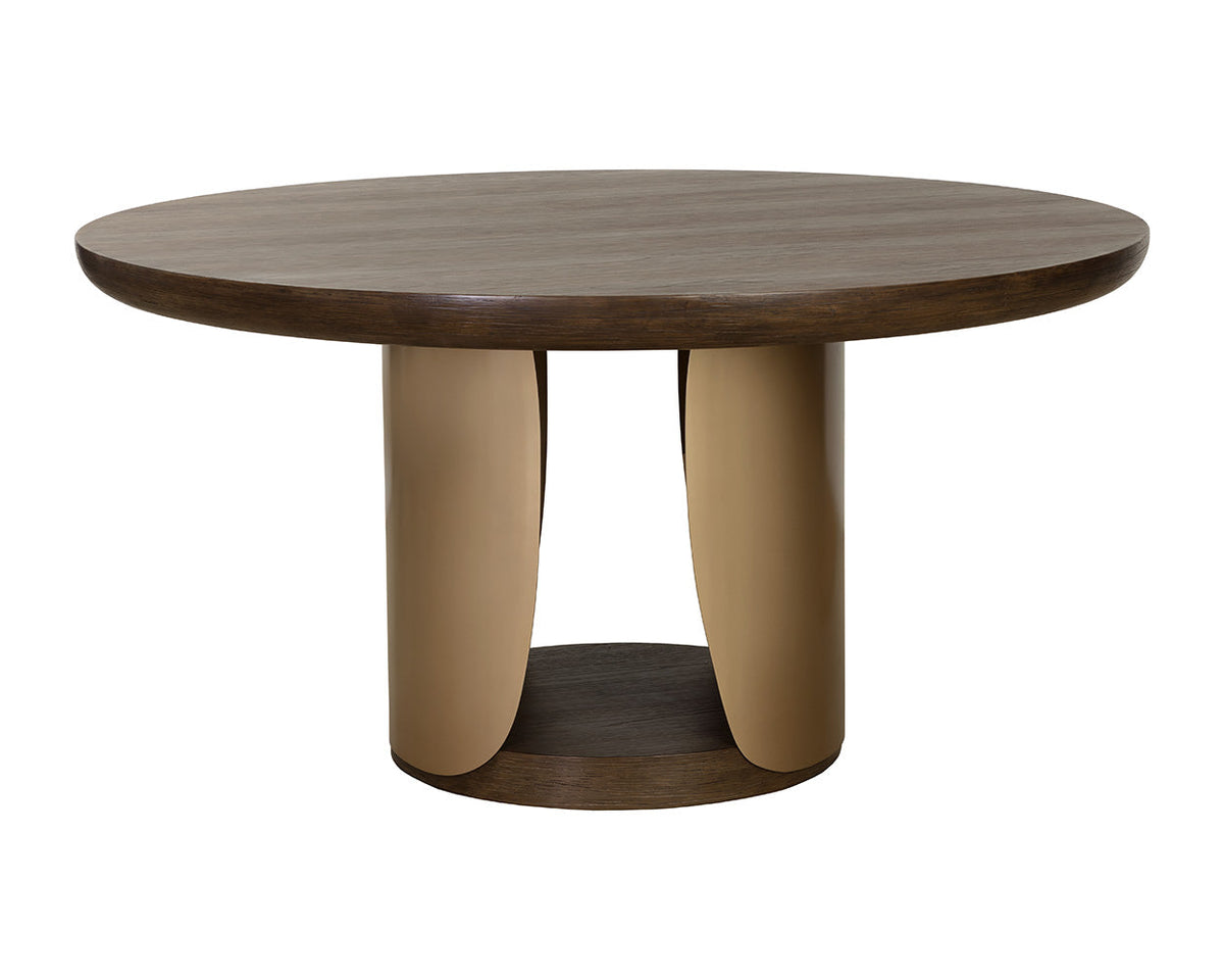 Sultana 59" Dark Oak Concrete & Brushed Brass Round Dining Table - Indoor/Outdoor