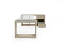 Roma Modern Glass & Faux Travertine Reversible Desk