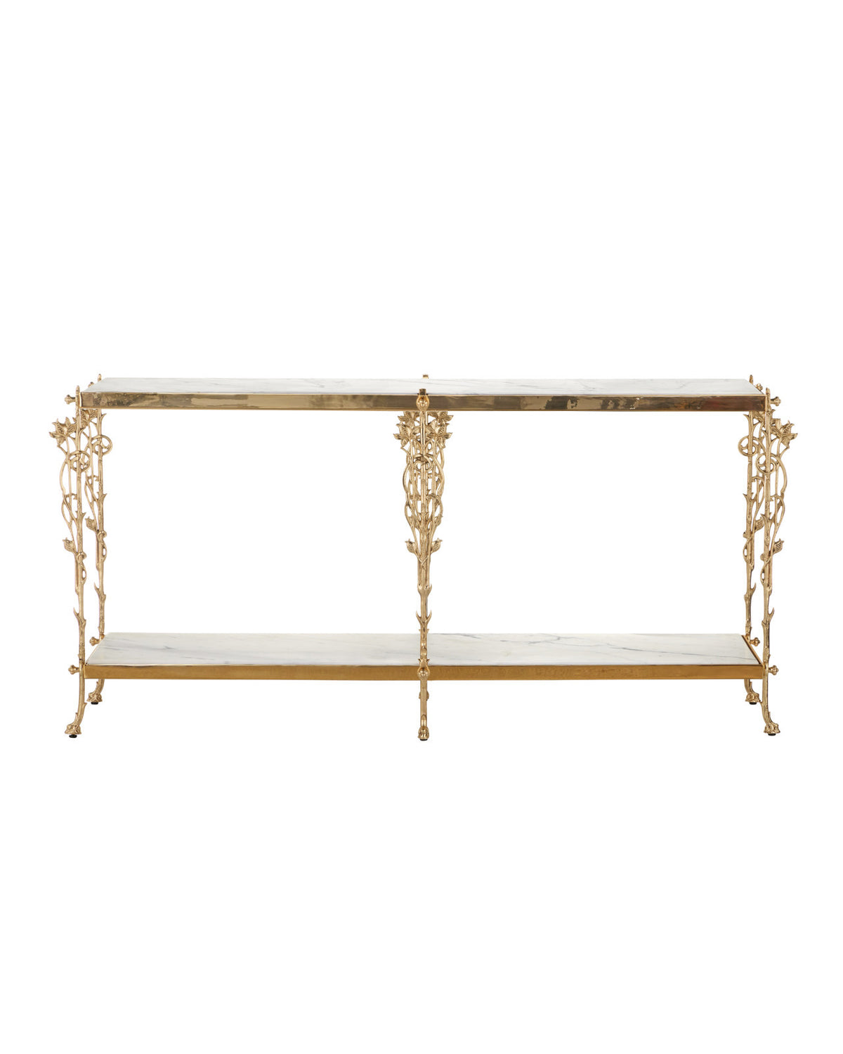 Fiore 72" White Marble & Polished Brass Console Table