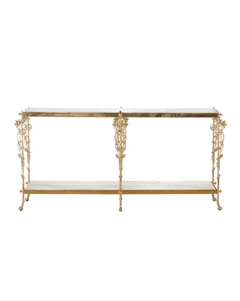 Fiore 72" White Marble & Polished Brass Console Table