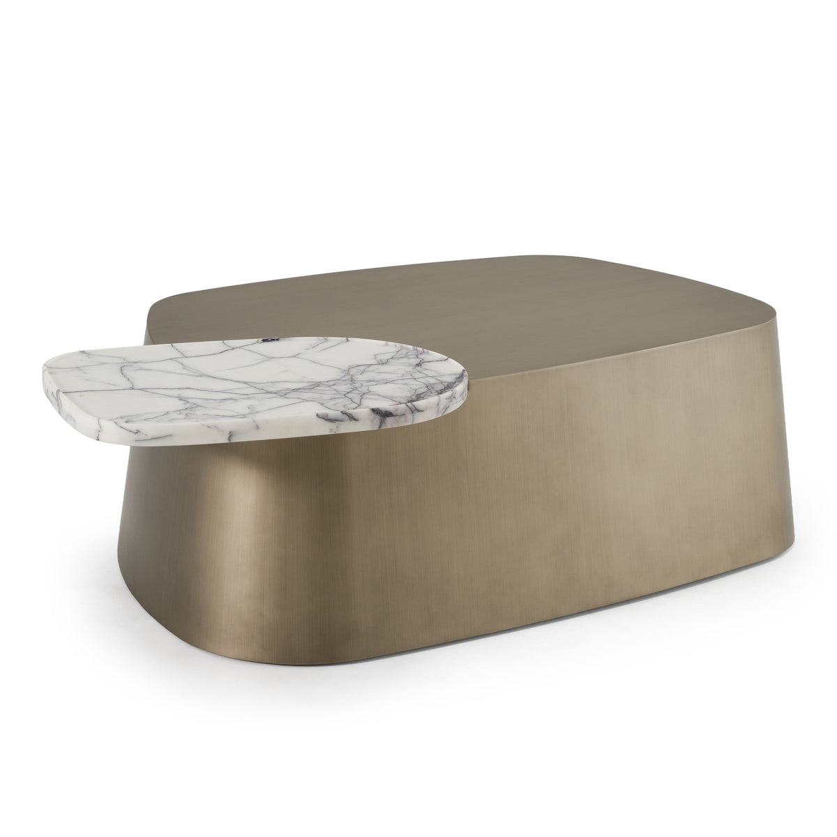 Magnolia 54" Modern White Marble & Antique Brass Coffee Table