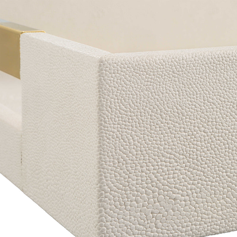 Lia Modern White Faux Shagreen & Gold Tray