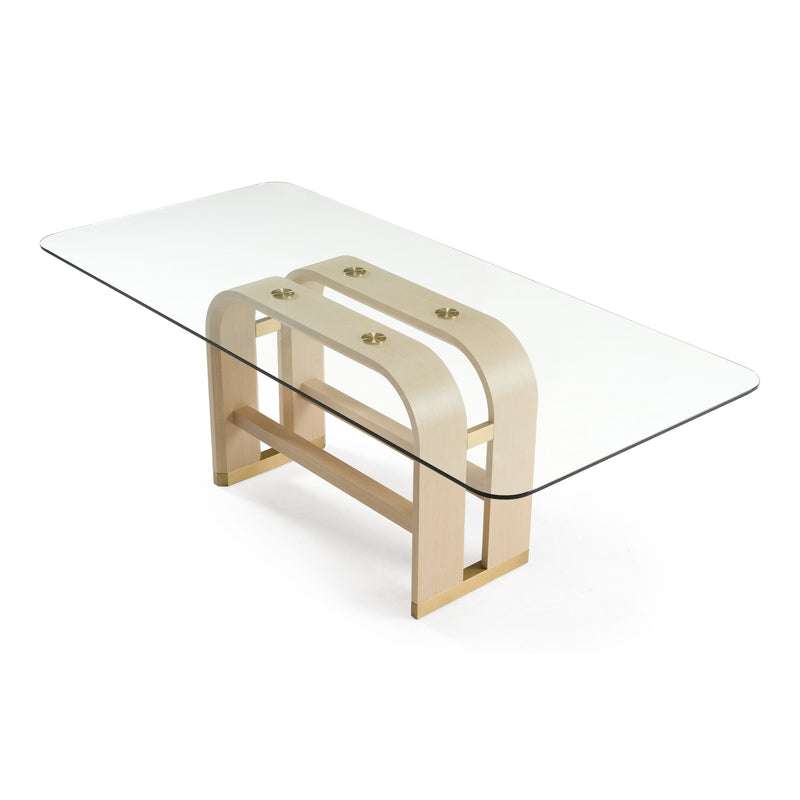 Violette Modern Glass/Natural Oak & Gold Dining Table