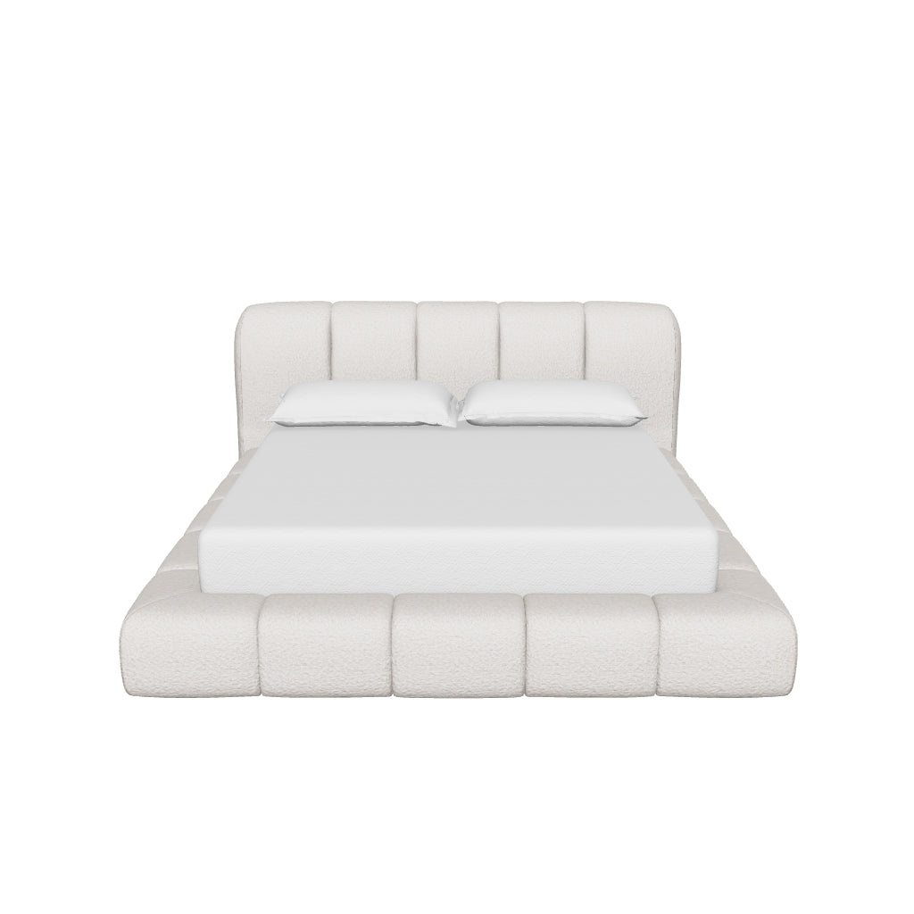 Olena Oatmeal Plush Upholstered Channel Bed