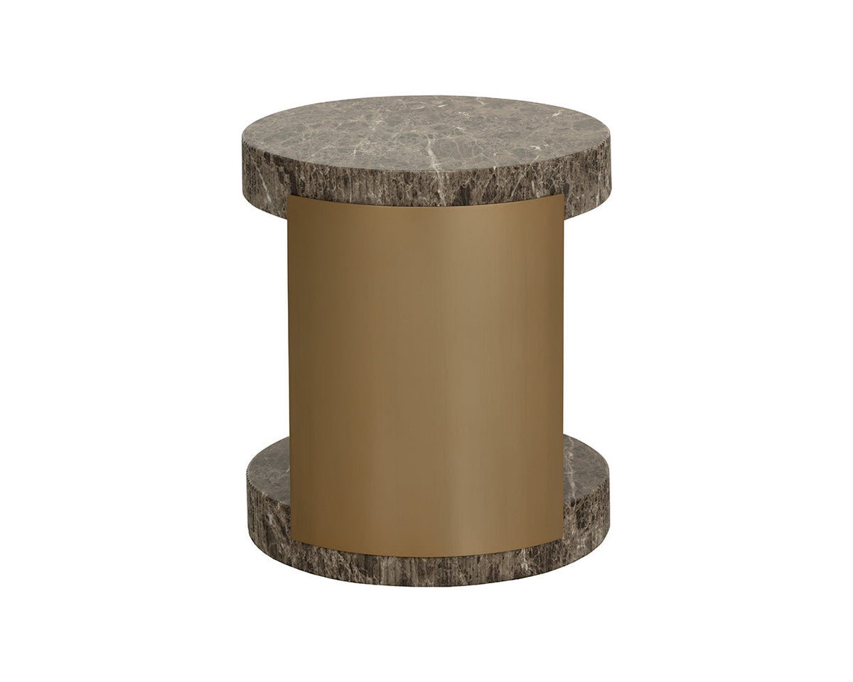Cavette Dark Emperador Faux Marble & Brass End Table- Indoor/Outdoor