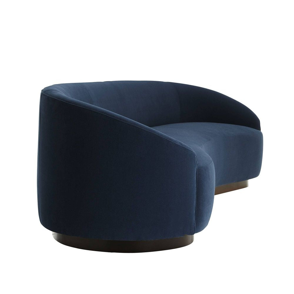 Emilee 108" Indigo Velvet with Dark Walnut Sofa
