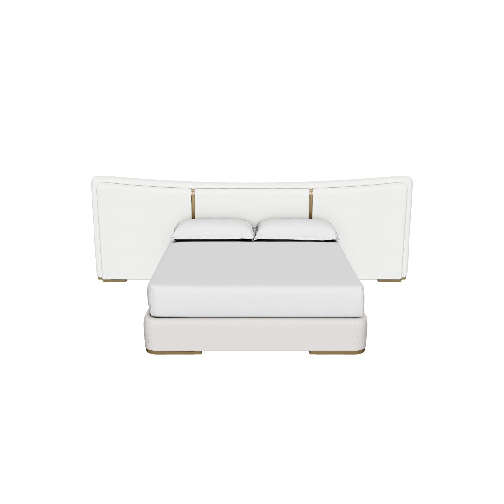 Clarimond Taupe & Light Moon Fabric King Bed with Brushed Gold