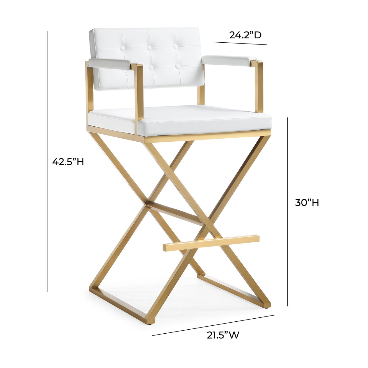 Lila White Gold Steel Faux Leather Barstool - Luxury Living Collection