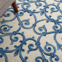 Annitra Indoor/Outdoor Grey & Blue Vine Design Area Rug - Elegance Collection