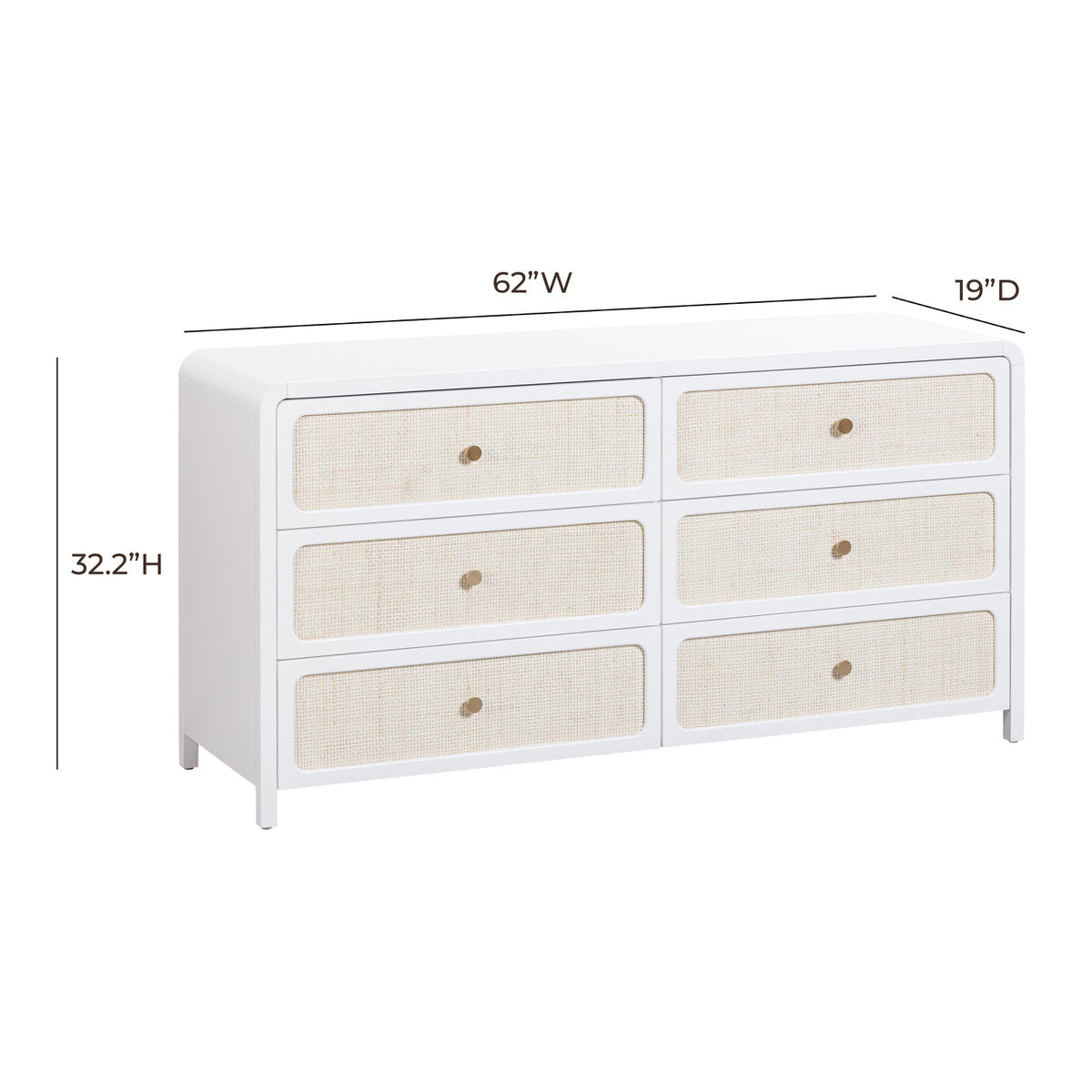 Ameline White Rattan 6 Drawer Dresser