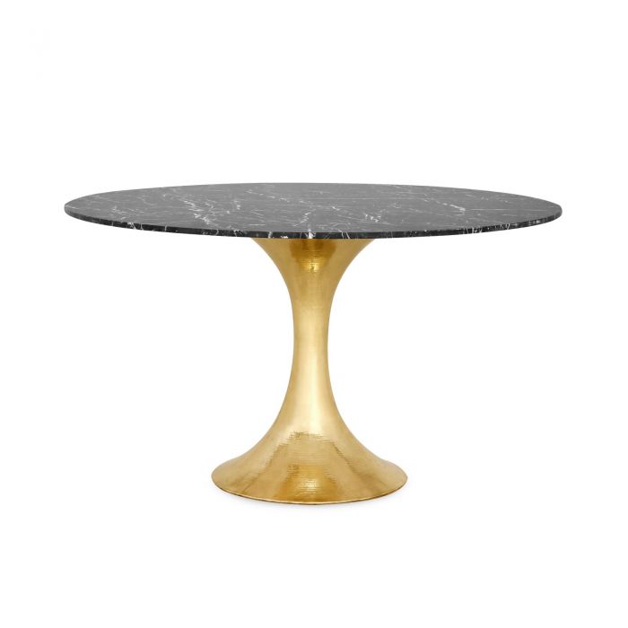 Ruthie 52" Black Round Dining Table/Entry Table, Brass With Marble Top