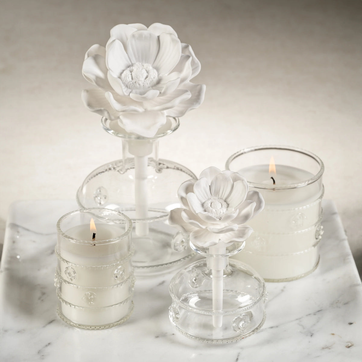 Grand Casablanca Magnolia Petals Porcelain Diffuser - 2 Sizes Avalable (Set of 4)
