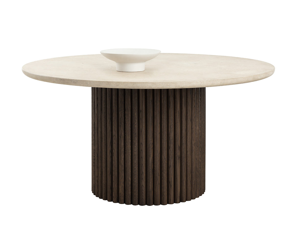 Banyan 59" Round Cream Marble & Fluted Oak Dining Table