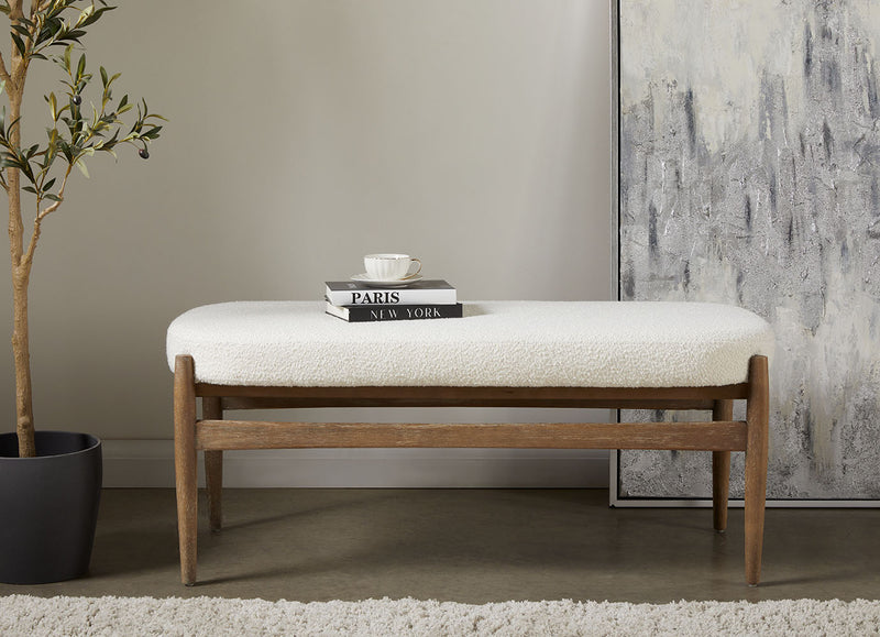 Winslow White Boucle & Wood Bench