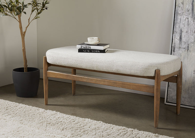 Winslow Grey Linen & Wood Bench