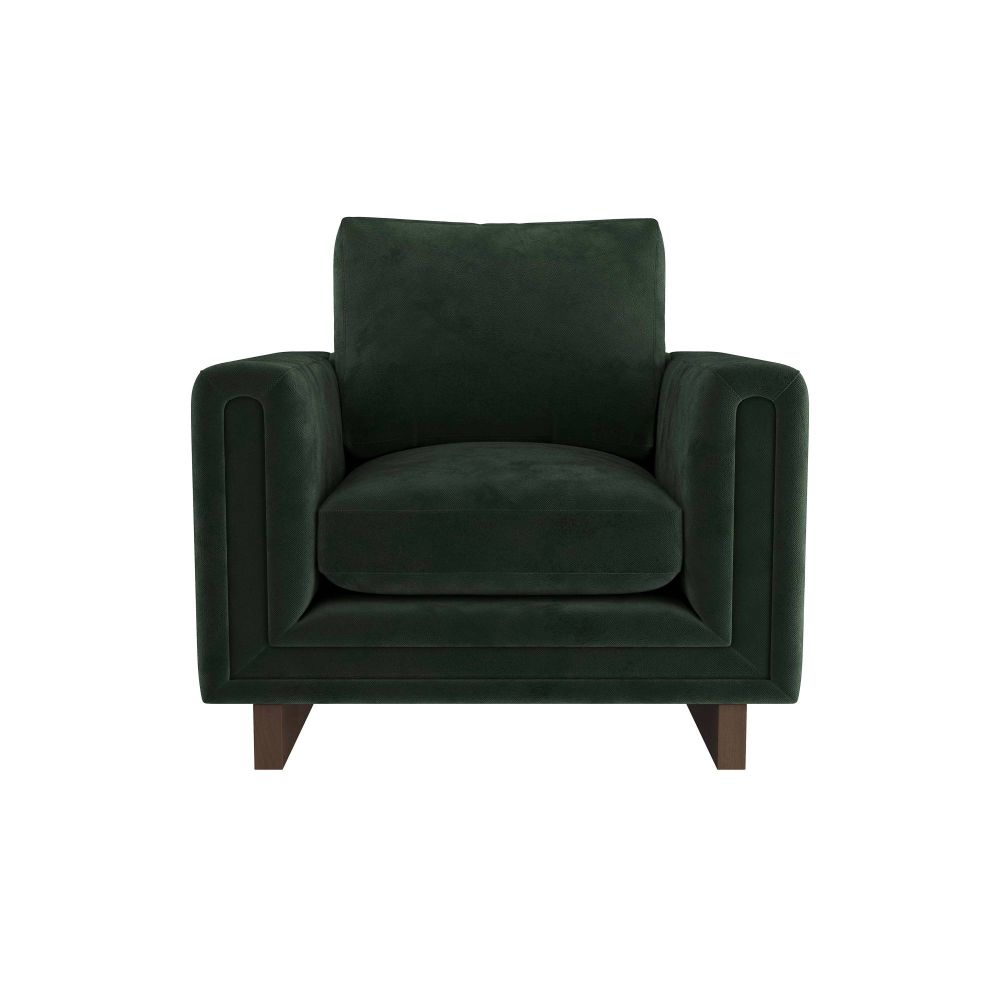 Lovell Forest Green Velvet & Dark Walnut Accent Chair