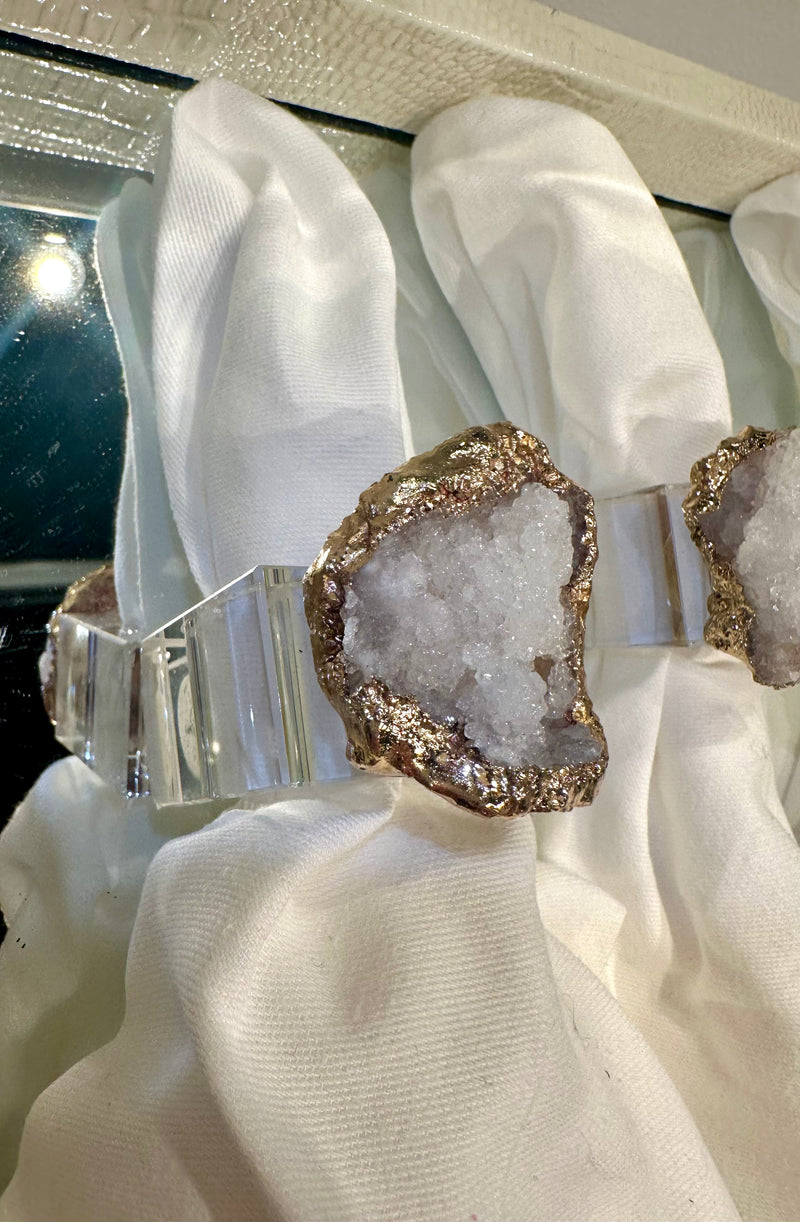 Amorina White and Gold Geode Napkin Rings (Set of Four) - Luxury Living Collection